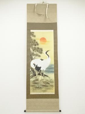 居伯筆　松竹梅鶴亀　肉筆絹本掛軸